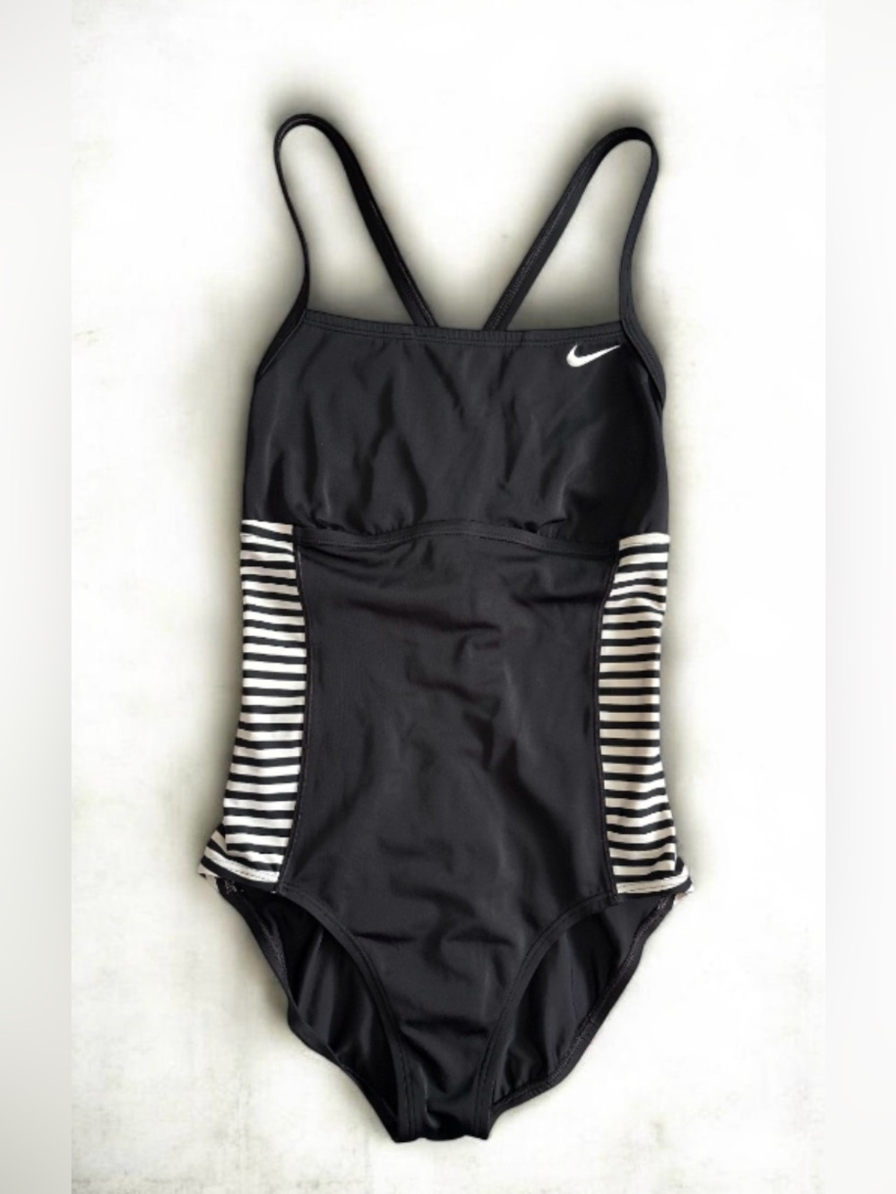 Nike Black Striped Side One Piece Swimsuit Crossback Medium Sporty